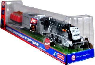Thomas and Friends Favorite Moments Series As Seen On "Steamy Sodor" Trackmaster Motorized Railway Battery Powered Tank Engine 3 Pack Train Set   Coal Mustache SPENCER with Coal Loaded Wagon and Scrap Metal Loaded Wagon: Toys & Games