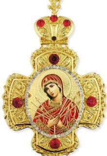 Seven Sorrows of Virgin Mary of Seven Swords Jeweled Wall Cross Russian Icon Cross Ornament Room Wall Decoration: Jewelry