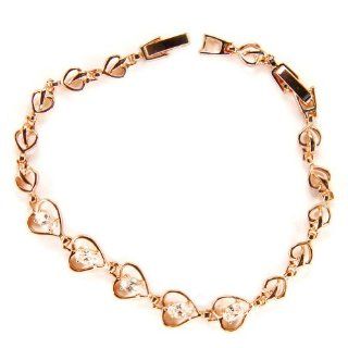 Heyjewels Women's Copper Coated Rhinestone Inlaied Heart Link Chain Bracelet Color Rose Gold: Jewelry