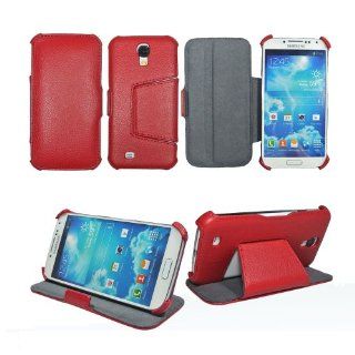 Ultra Slim Case for Samsung Galaxy S4 mini red I9190/I9195 with Stand up function   Flip Leather Folio Case / Cover for the new Galaxy SIV GT i9190/GT i9195 4G (PU Leather luxury accessories   Red) with 3 screen Protectors: Cell Phones & Accessories