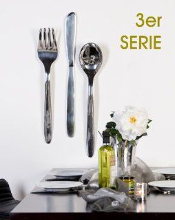 3er Set Wand Objekt *Messer+Gabel+Lffel* XL Aluminium silber Besteck Deko Kche: Küche & Haushalt