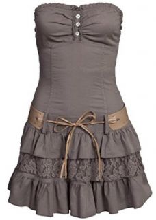 Madonna Bandeau Mini Kleid CM114A M SONJA Spitzenansatz mit Grtel fango braun: Bekleidung