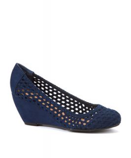 Wide Fit Navy Crochet Low Wedges