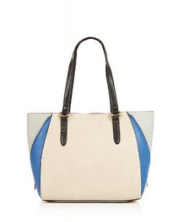 Blue Patent Panel Structured Tote Bag