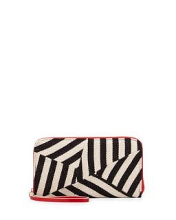 Striped Canvas Zip Wallet, Black/Red