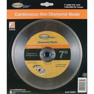Northern Industrial Continuous Rim Wet/Dry Cutting Diamond Blade — 7in. Dia.