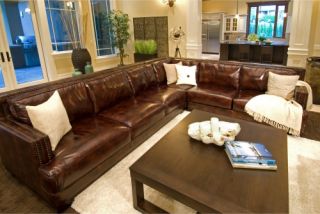 Easton Top Grain Leather Sectional (Left Arm Facing Sofa, Right Arm Facing Loveseat, Corner Seat) in Saddle   Sectional Sofas