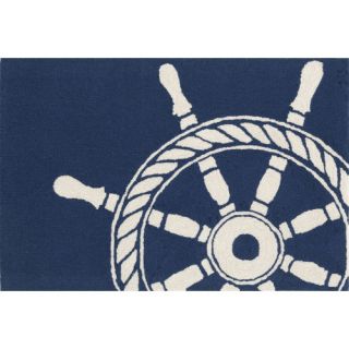 Trans Ocean Rug Frontporch Ship Wheel Navy Indoor/Outdoor Area Rug