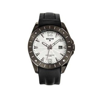 Hector H France Mens PVD Stainless Steel Leather Strap Date Watch
