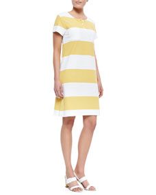 Joan Vass Striped Pique Short Sleeve Dress, Womens