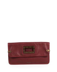 Tomas Maier Granada Fold Over Clutch Bag, Maroon