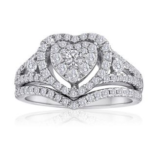 Miadora Sterling Silver 1/5ct TDW Diamond Bridal Heart Ring Set (H I