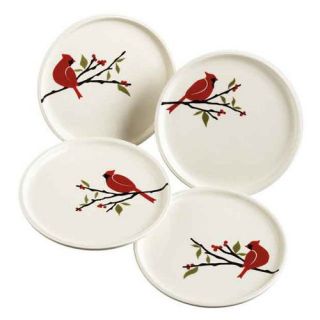 Midwest CBK Winter Song Cardinal Snack Plates   Set of 8