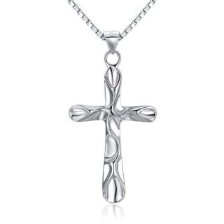 CGC Sterling Silver Cross Pendant with Sculpted Design on 18 Inch Box