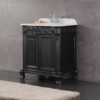 Ove Decors Trent 30 inch Black Antique Finish Vanity with Marble Top