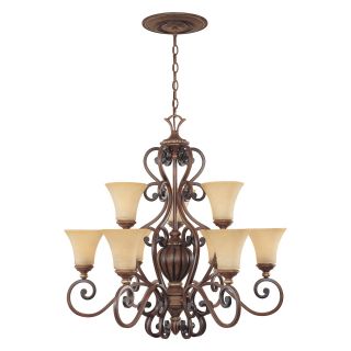 Designers Fountain 81589 Montreaux 9 Light Chandelier in Burnished Walnut with Gold Finish