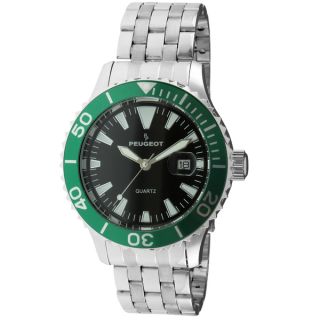 Peugeot Mens 1028SGR Silver Tone Ratchet Green Sport Bezel Watch