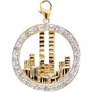 EZ Charms 14K Yellow Gold Diamond New York World Trade Center Skyline