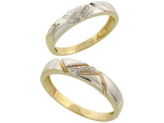 10k Yellow Gold Diamond Wedding Rings 2 Piece set for him 4.5 mm and her 4 mm 0.05 cttw Brilliant Cut, ladies sizes 5 – 10, mens sizes 8   14