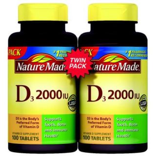 Nature Made Vitamin D3 2000 IU Supplement Tablets, 100 count, (Pack of, 2)