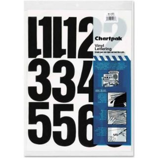 Chartpak Press On Vinyl Numbers, Self Adhesive, Black, 4"h, 23/Pack