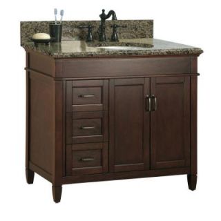 Foremost Ashburn 37 in. W x 22 in. D Vanity in Mahogany with Granite Vanity Top in Quadro with White Basin ASGAQD3722D