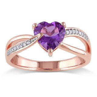Miadora 10k Rose Gold Amethyst Africa and Diamond Accent Heart Ring