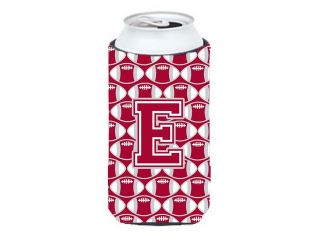Letter E Football Crimson, grey and white Tall Boy Beverage Insulator Hugger CJ1065 ETBC