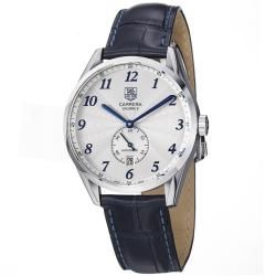 Tag Heuer Mens Carrera Silver Dial Blue Leather Strap Automatic