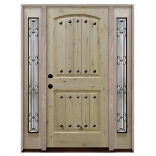 Steves & Sons 60 in. x 81.5 in. Rustic 2 Panel Plank Unfinished Knotty Alder Wood Prehung Front Door with Sidelites A2250 6011 10 UF 4RI