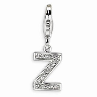 Sterling Silver CZ Letter Z with Lobster Clasp Charm (0.9in)
