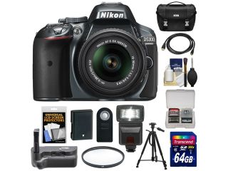 Nikon D5300 Digital SLR Camera & 18 55mm G VR DX II AF S Zoom Lens (Grey) with 64GB Card + Battery + Case + Filter + Grip + Flash + Tripod + Kit