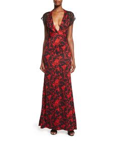 Diane von Furstenberg Faustine Silk Floral Daze Maxi Dress, Black/Red