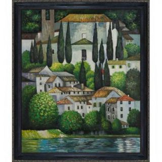 24 in. x 20 in. Church in Cassone Landscape (with Cypress) Hand Painted Vintage Artwork KL2193 FR 982320X24