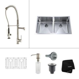 KRAUS All in One Undermount Stainless Steel 33 in. Double Bowl Kitchen Sink and Faucet Set KHU102 33 KPF1602 KSD30SS
