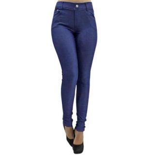 Luxury Divas Dark Blue Jean Style Legging Pants With 5 Pockets Size Medium