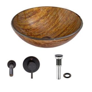 Vigo Glass Vessel Sink in Amber Sunset with Olus Wall Mount Faucet Set in Antique Rubbed Bronze VGT343
