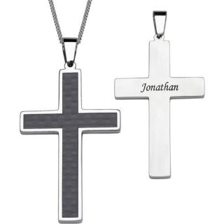 Personalized Engraved Name Large Cross Stainless Steel Pendant, 20"