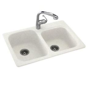 Swan Dual Mount Composite 33x22x9 in. 1 Hole Double Bowl Kitchen Sink in Tahiti White KS03322DB.011