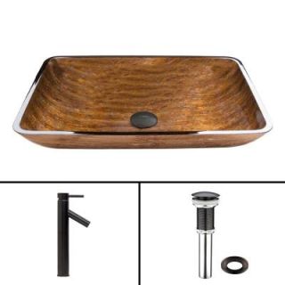 Vigo Glass Vessel Sink in Amber Sunset and Dior Faucet Set in Antique Rubbed Bronze VGT485