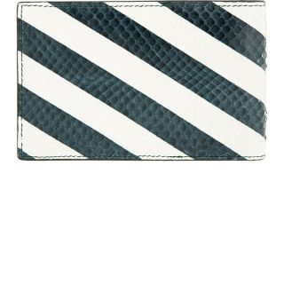 Striped python skin bifold wallet in white and deep indigo. Buffed