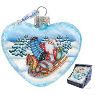 Holiday Love Heart Accordion Santa Glass Ornament by G Debrekht
