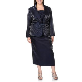 Giovanna Womens Plus Size Pleated 3 piece Skirt Suit with Rhinestone