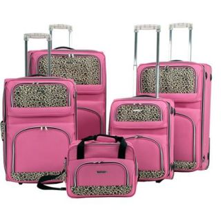 Rockland Luggage 5 Piece Rolling Upright Luggage Set, Pink