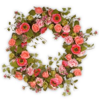 Mixed Flower Pink 32 inch Wreath   Shopping