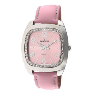Peugeot Womens Silvertone Pink Leather Strap Watch