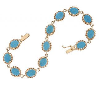 14K Gold 7 1/4 Sleeping Beauty Turquoise Tennis Bracelet, 10.0g —