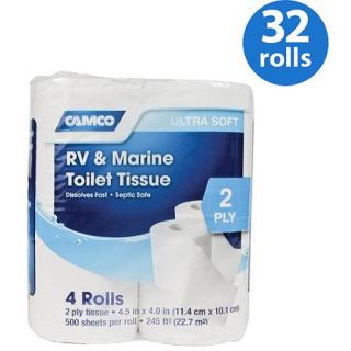 Camco RV & Marine 2 ply Toilet Tissue 32 Rolls Total (Eight 4 packs)