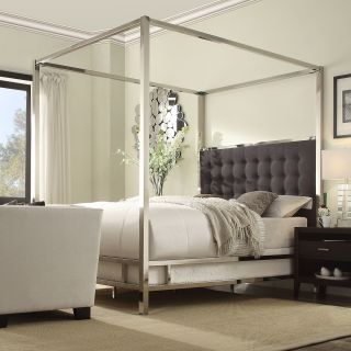 INSPIRE Q Solivita Canopy Button Tufted Metal Poster Bed  