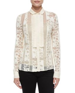 Just Cavalli Sheer Lace Button Down Blouse, Medium White